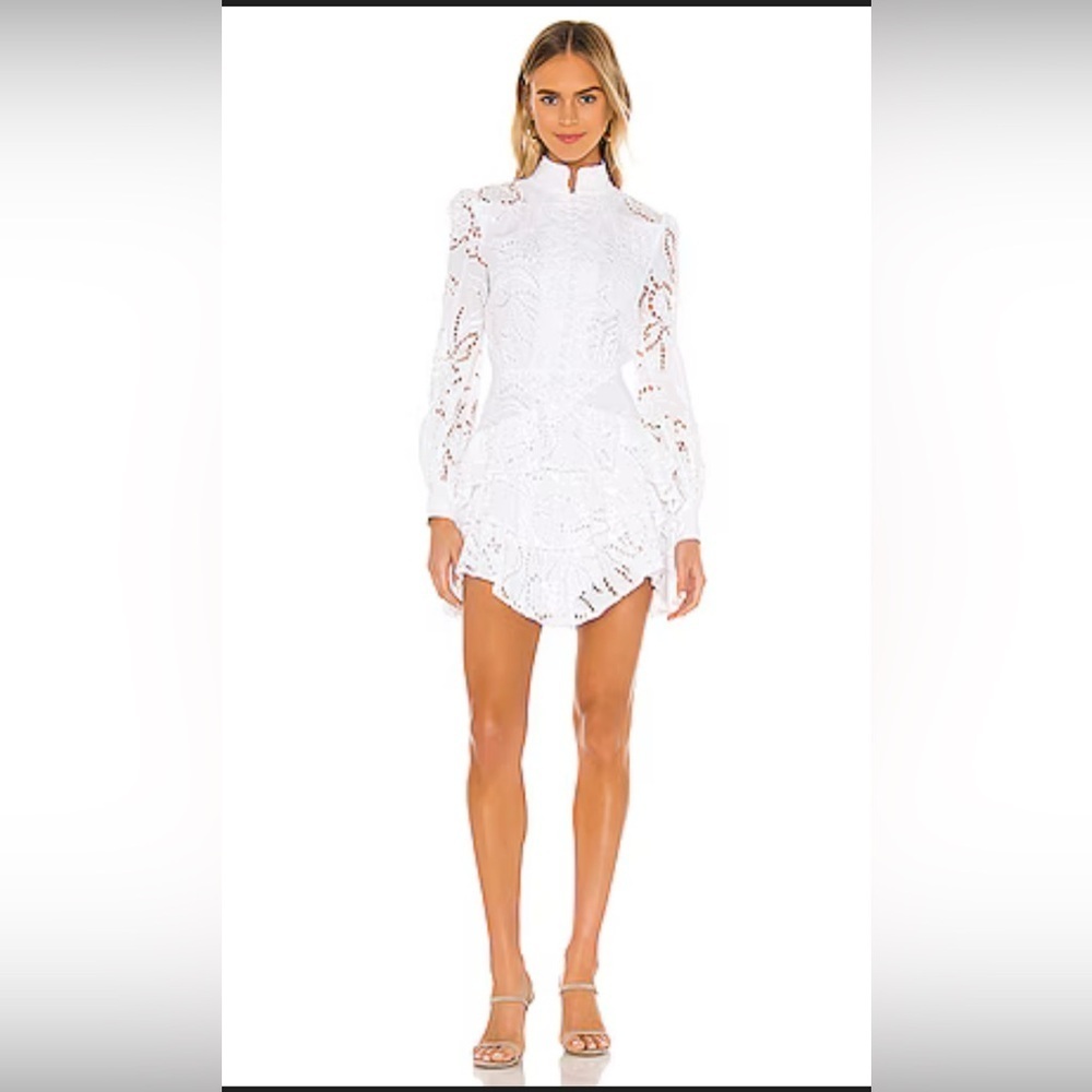 White Lace Mini Dress with Long Sleeves